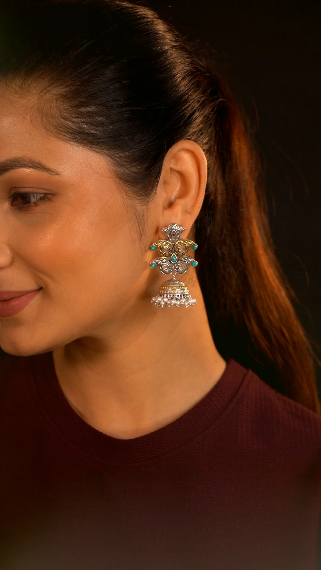 Shefali 925 silver contemporary dual-tone Jhumka