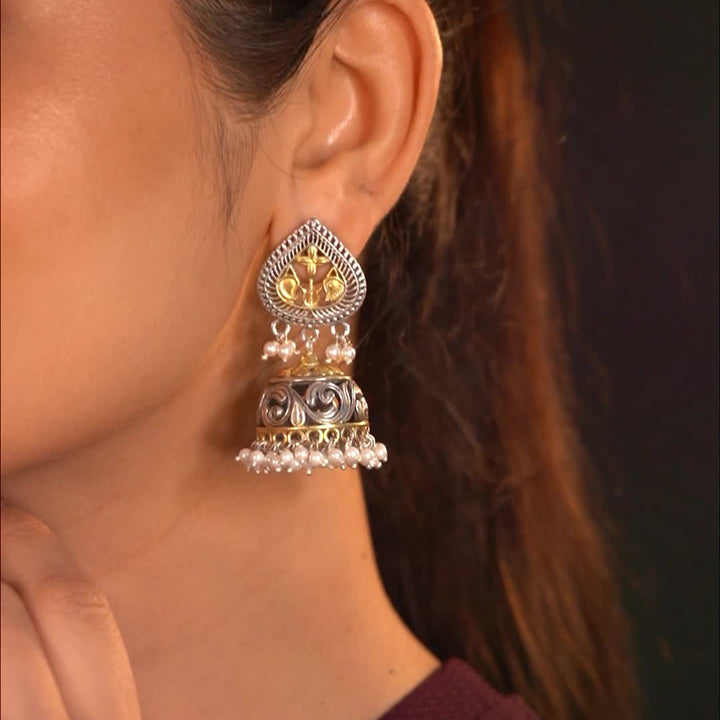 Ramisa 925 silver contemporary dual-tone Jhumki