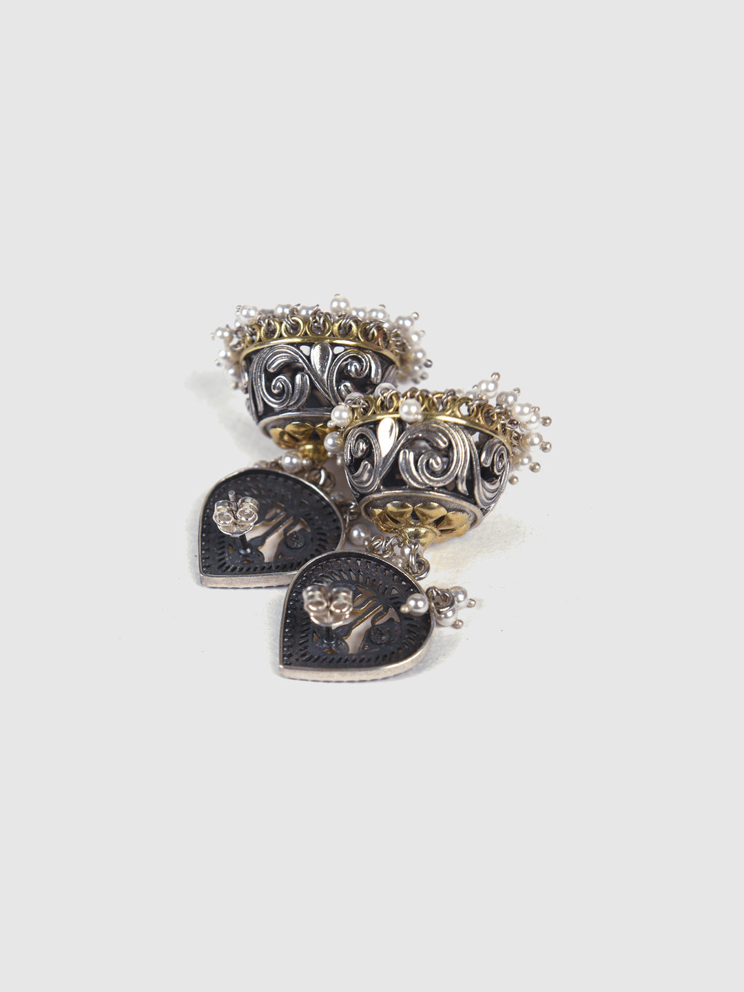 Ramisa 925 silver contemporary dual-tone Jhumki