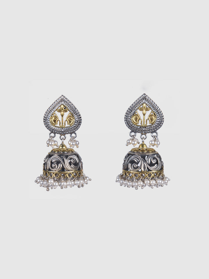 Ramisa 925 silver contemporary dual-tone Jhumki