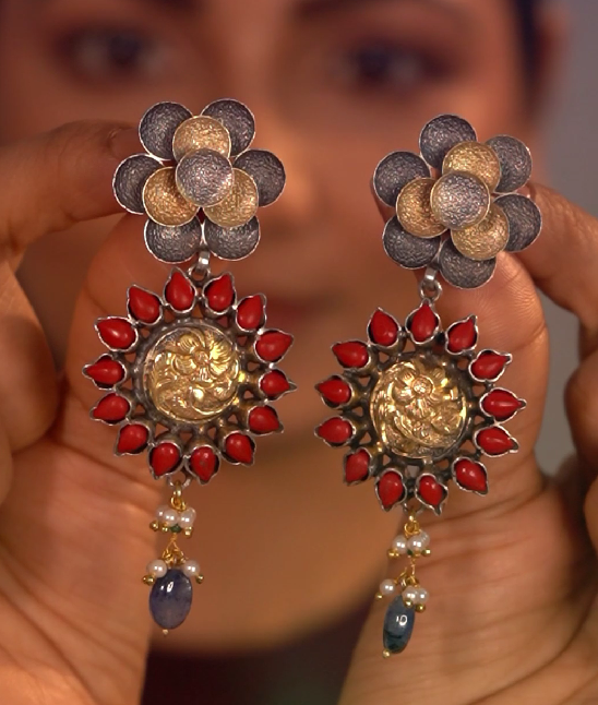 Aneena 925 silver contemporary dual-tone earring