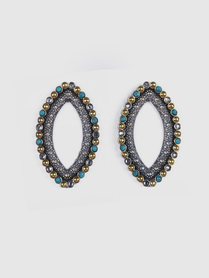 Harshali 925 silver contemporary dual-tone earring
