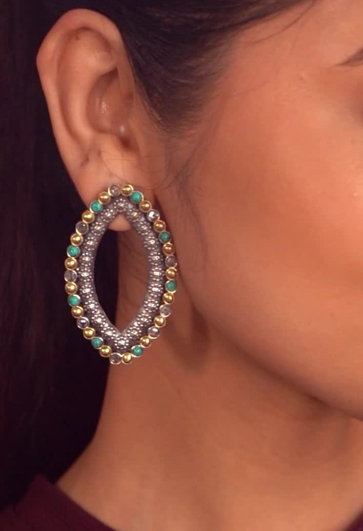 Harshali 925 silver contemporary dual-tone earring
