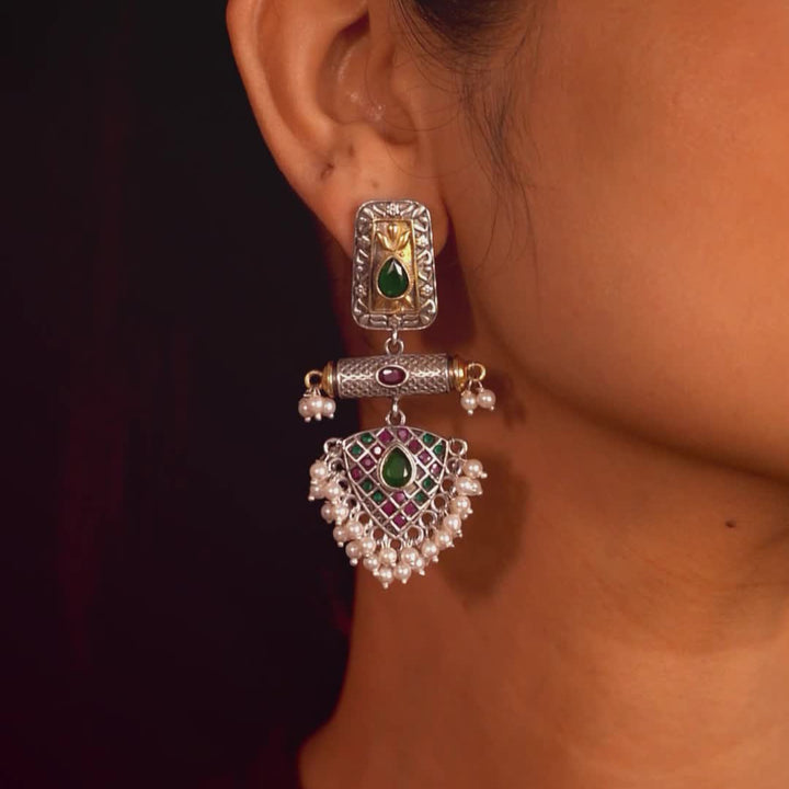Jasvita 925 silver contemporary dual-tone earrings