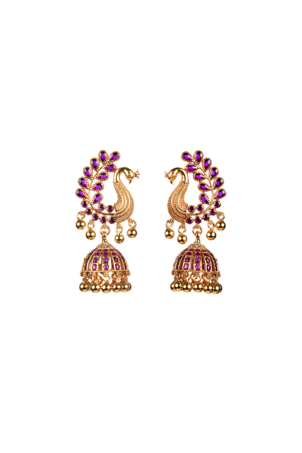 Pair of gold earrings with ruby gemstones