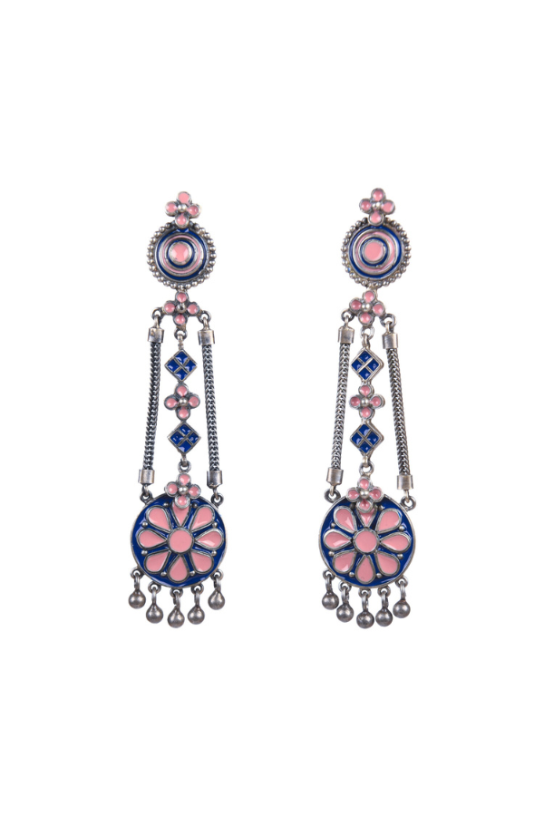 Pair of earrings with floral design.