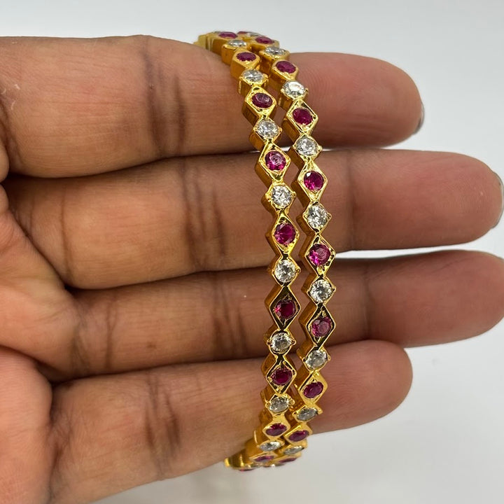 925 silver gold plated - Ruby and White stone