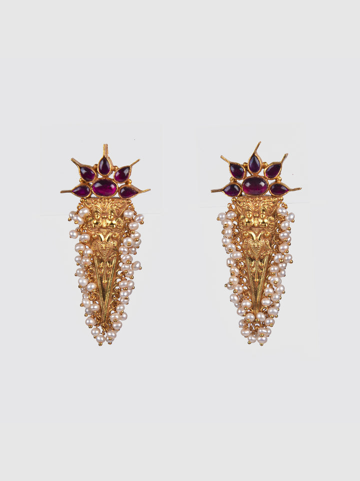 Alka Earring-925 silver gold polish-Earrings-Temple jewelry