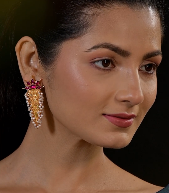 Alka Earring-925 silver gold polish-Earrings-Temple jewelry