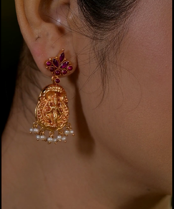 Janya Earring-925 silver gold polish-Temple jewelry
