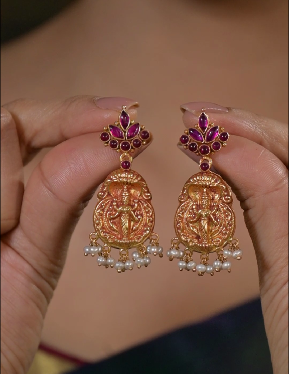 Janya Earring-925 silver gold polish-Temple jewelry