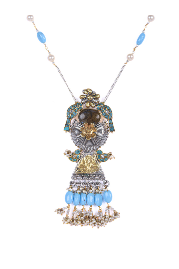 Elegant necklace with intricate design and blue beads