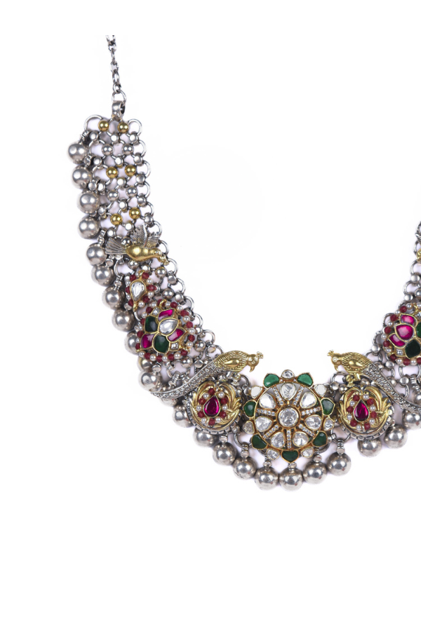 Decorative necklace with beads and gemstones