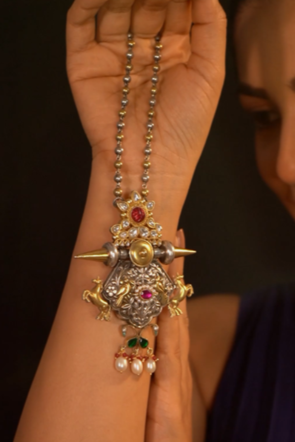 Binita contemporary 925 silver dual-tone Necklace set