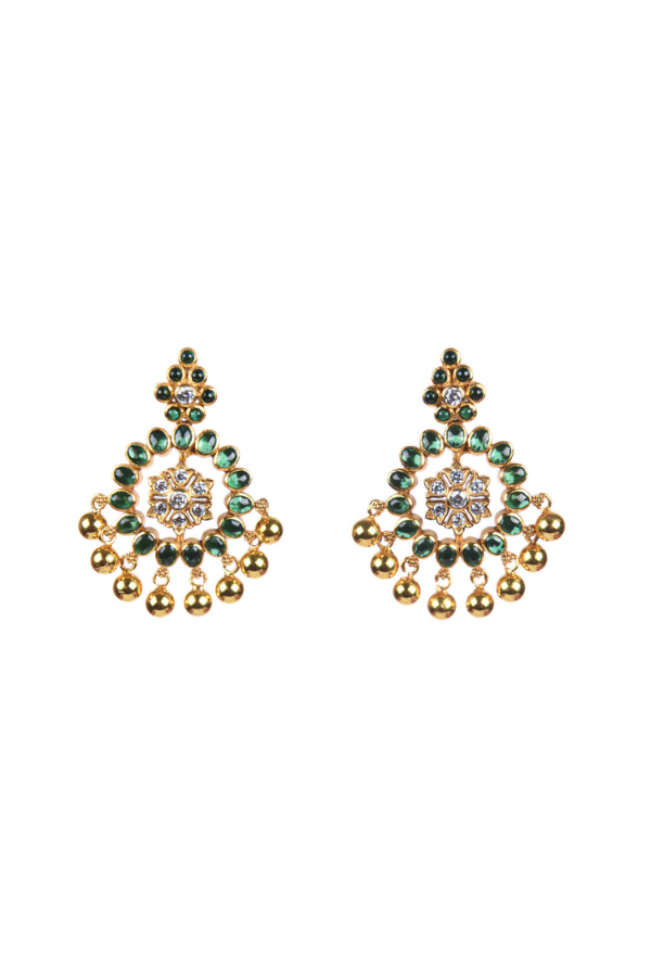 Pair of gold and green earrings