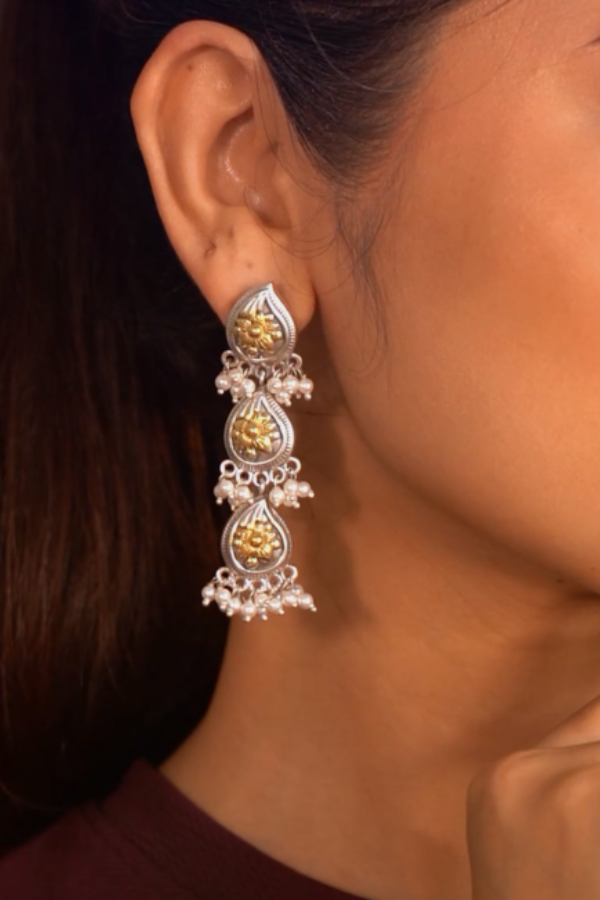 925 silver Rekha 3 layered contemporary earring