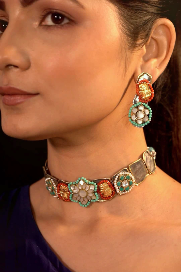 decorative necklace and earrings.