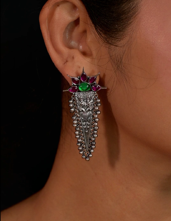 Anuka Earring-925 silver oxidized-Temple jewelry