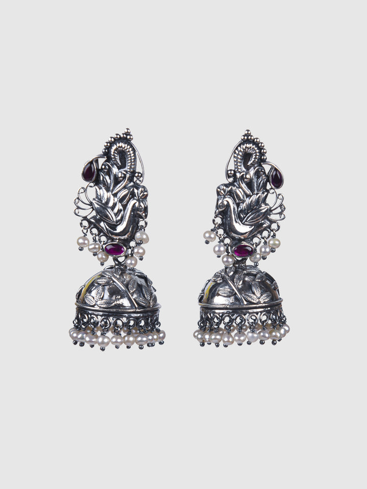 Caitri Jhumka - 925 silver oxidized - Earrings