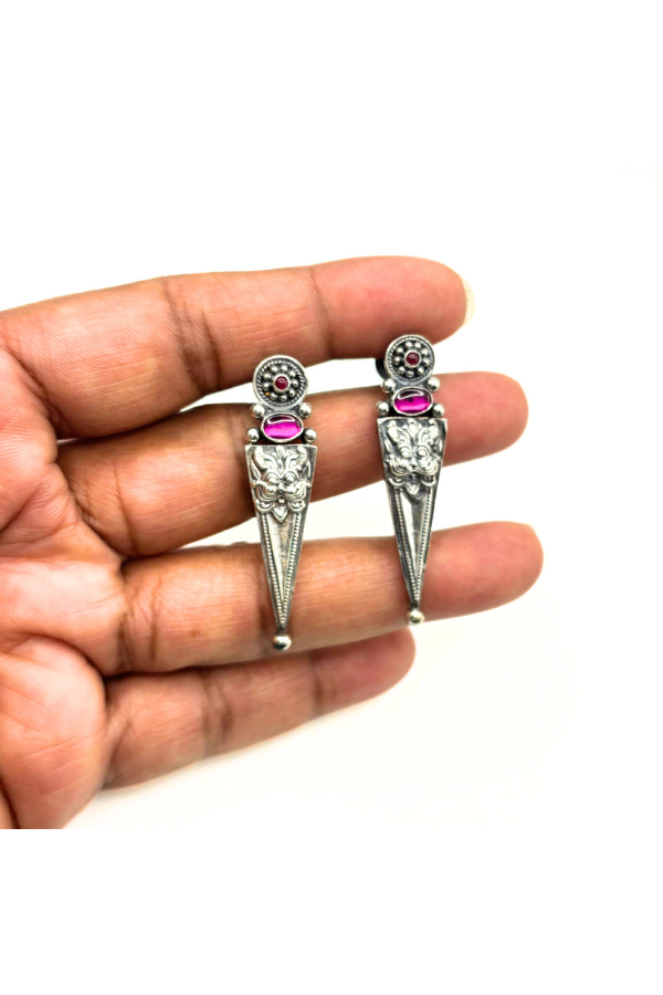 Silver earrings with pink gemstones 