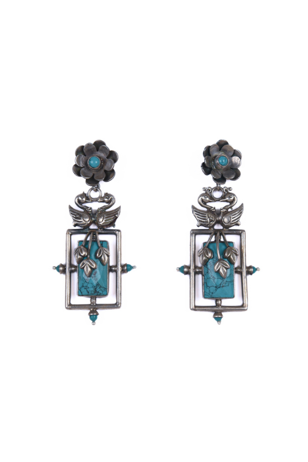 Pair of silver earrings with rectangular turquoise stones