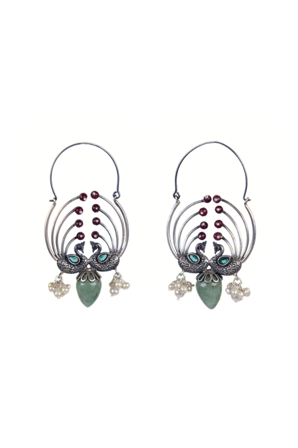 Pair of silver earrings with gemstones 