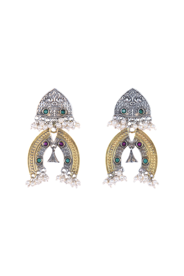 Nitali 925 Silver contemporary Dual-tone Earring