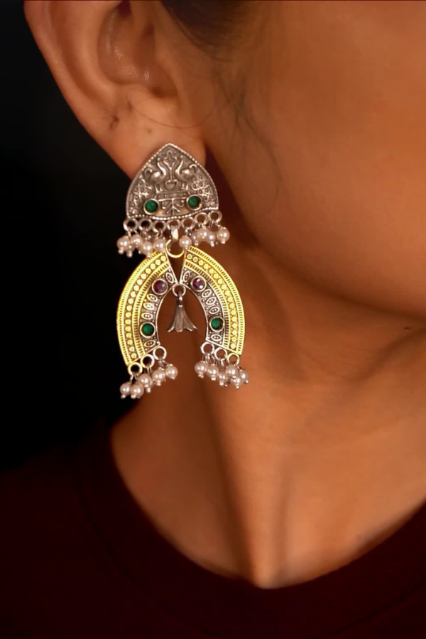 Nitali 925 Silver contemporary Dual-tone Earring