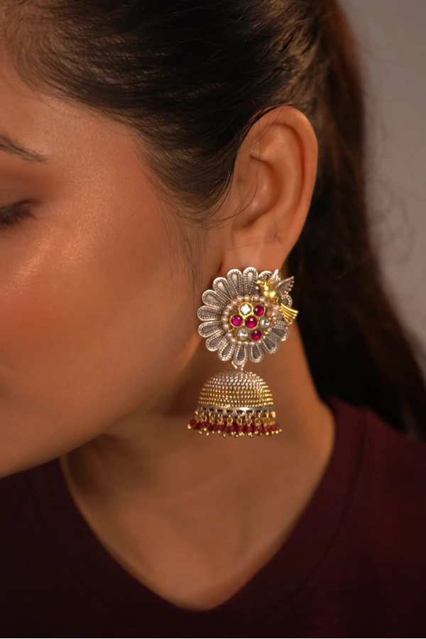 Anvika 925 silver contemporary dual-tone Jhumka