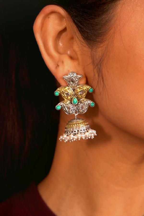 Shefali 925 silver contemporary dual-tone Jhumka