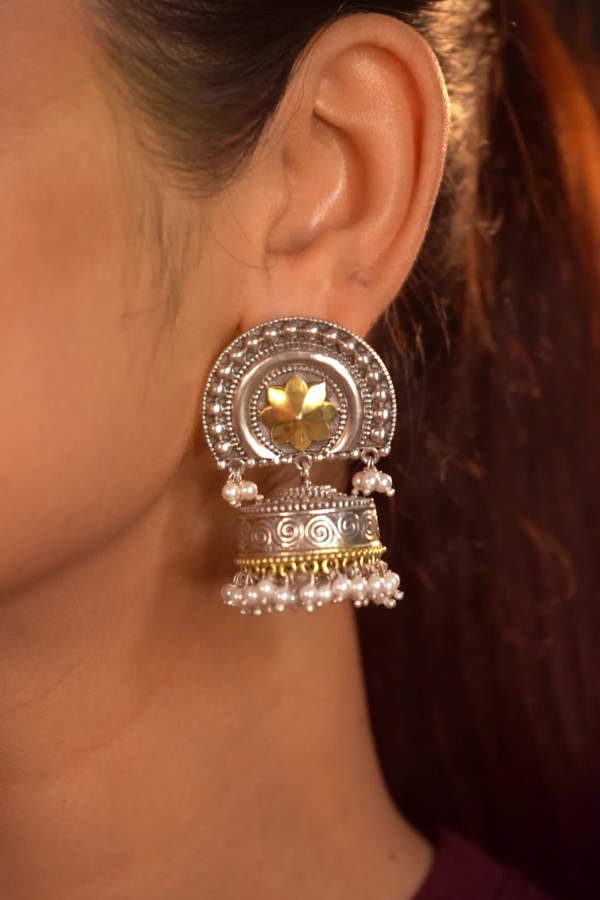 Nishka 925 silver contemporary dual-tone Jhumka