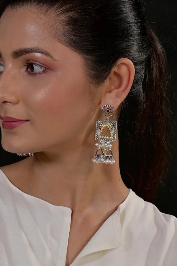 Mitali contemporary dual-tone 925 silver jhumka