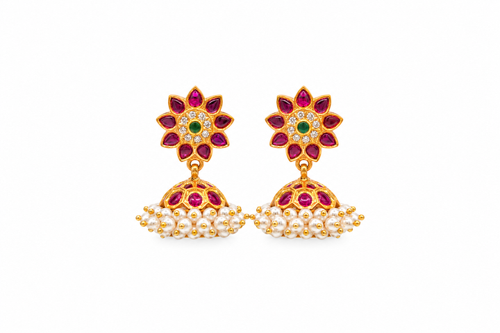 Bharatanatyam Jhumka - 925 Silver (24 ct gold polished)