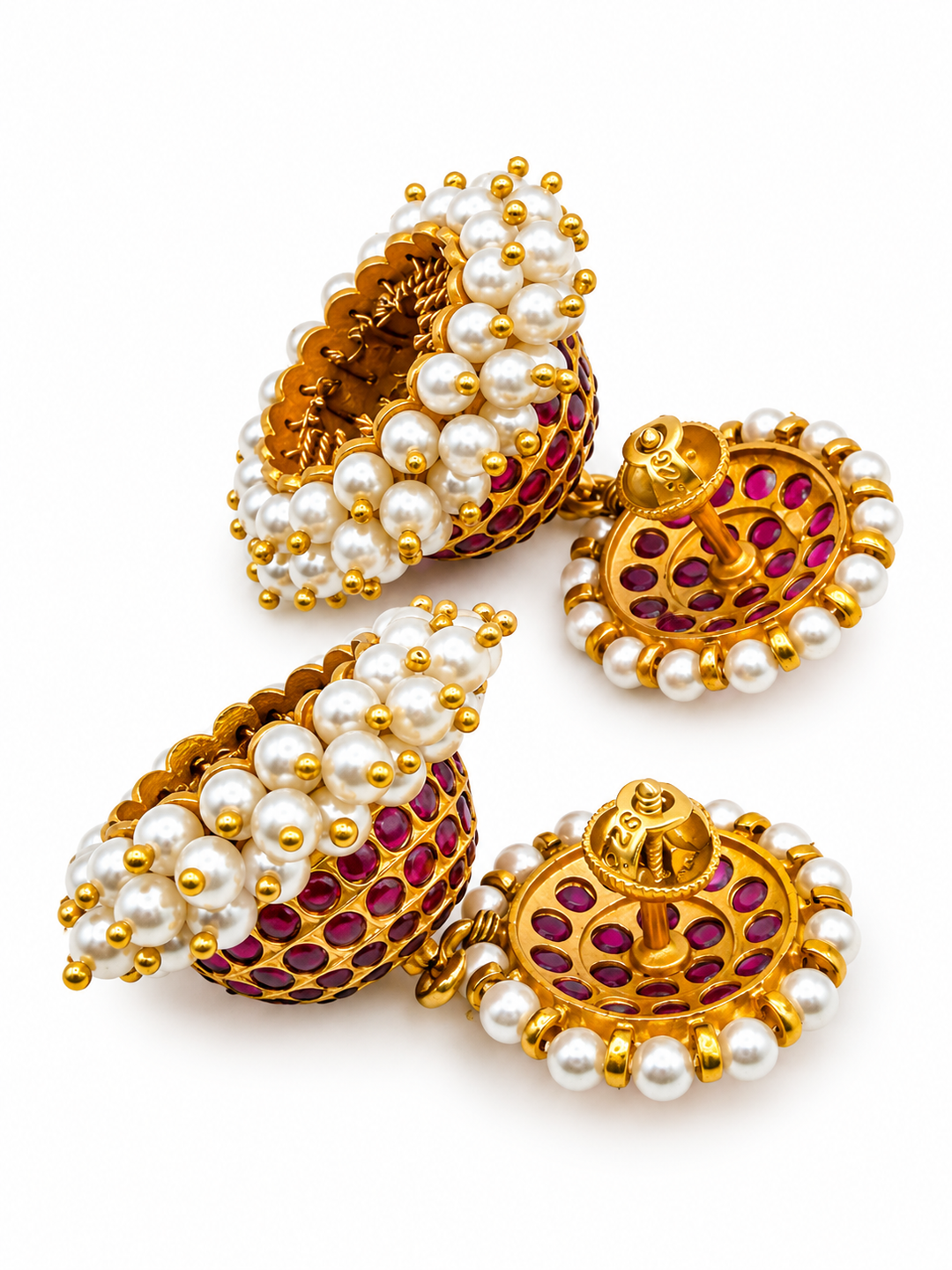 Bharatanatyam Round Jhumka - 925 Silver (24 ct gold polished)