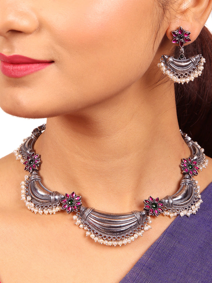 Aaliya Necklace - 925 oxidized silver