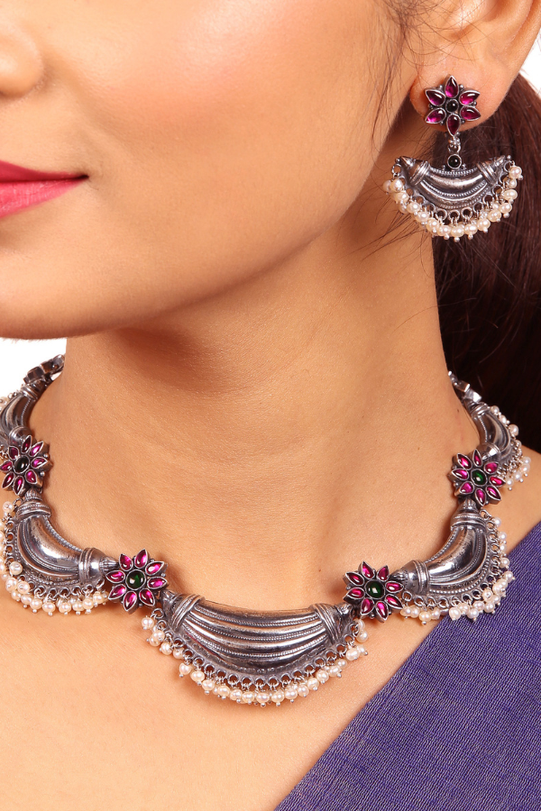Aaliya Necklace - 925 oxidized silver
