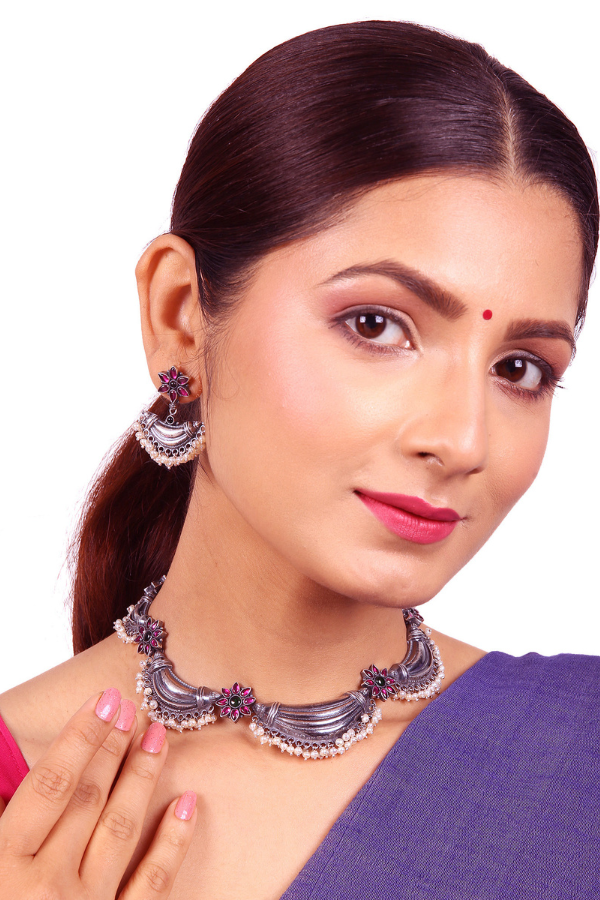 Aaliya Necklace - 925 oxidized silver