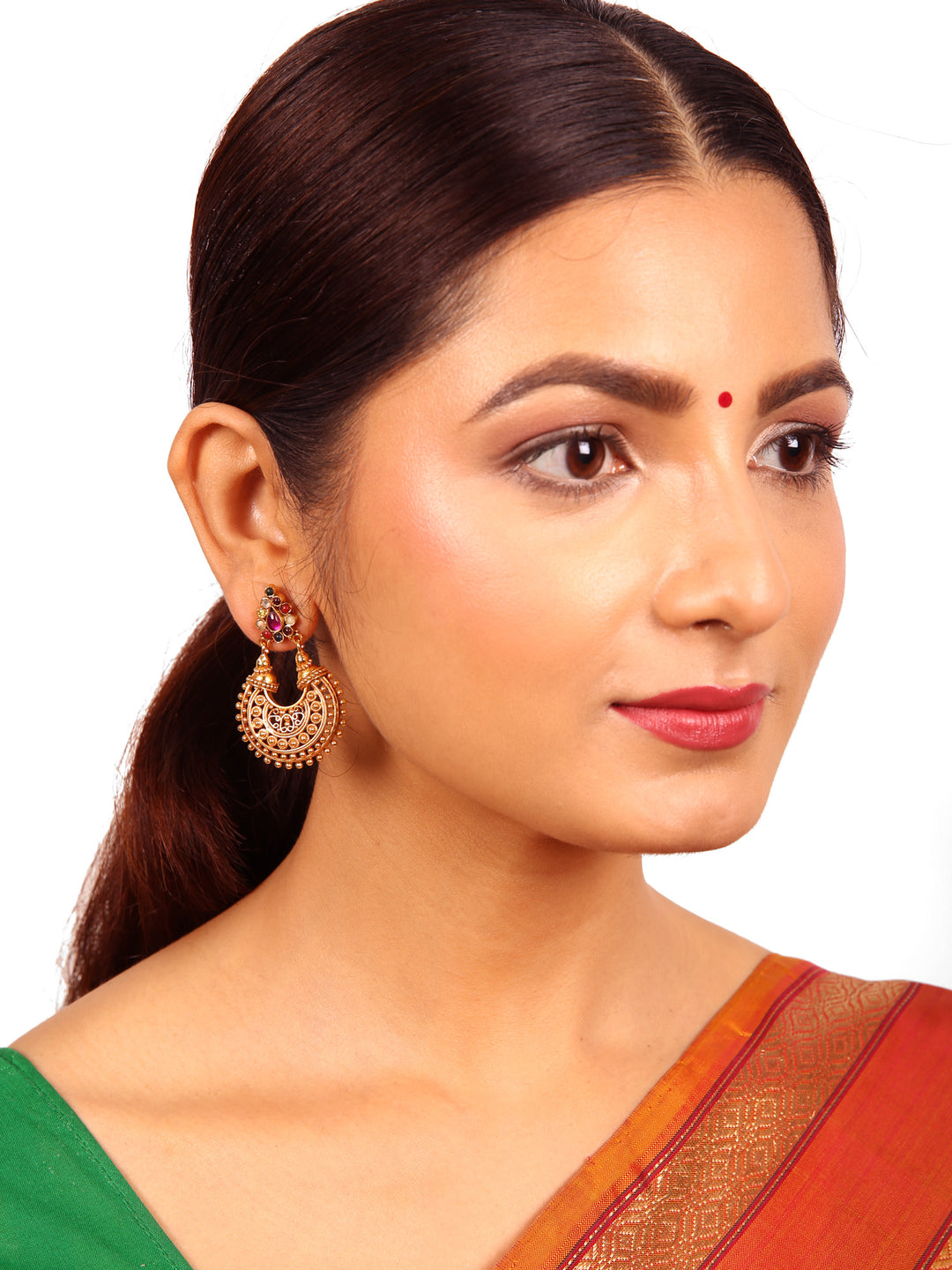Advita Navarathna Chaandbali Earring - 925 silver gold polish