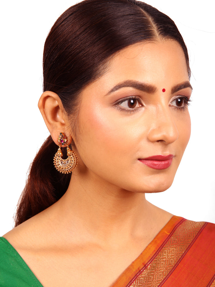 Advita Navarathna Chaandbali Earring - 925 silver gold polish