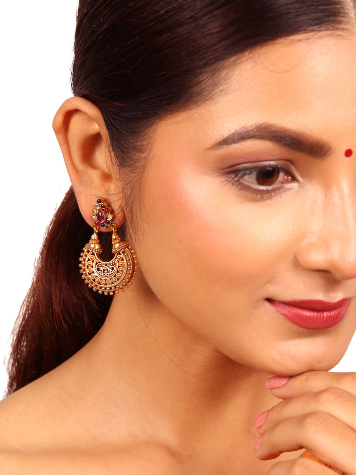 Advita Navarathna Chaandbali Earring - 925 silver gold polish
