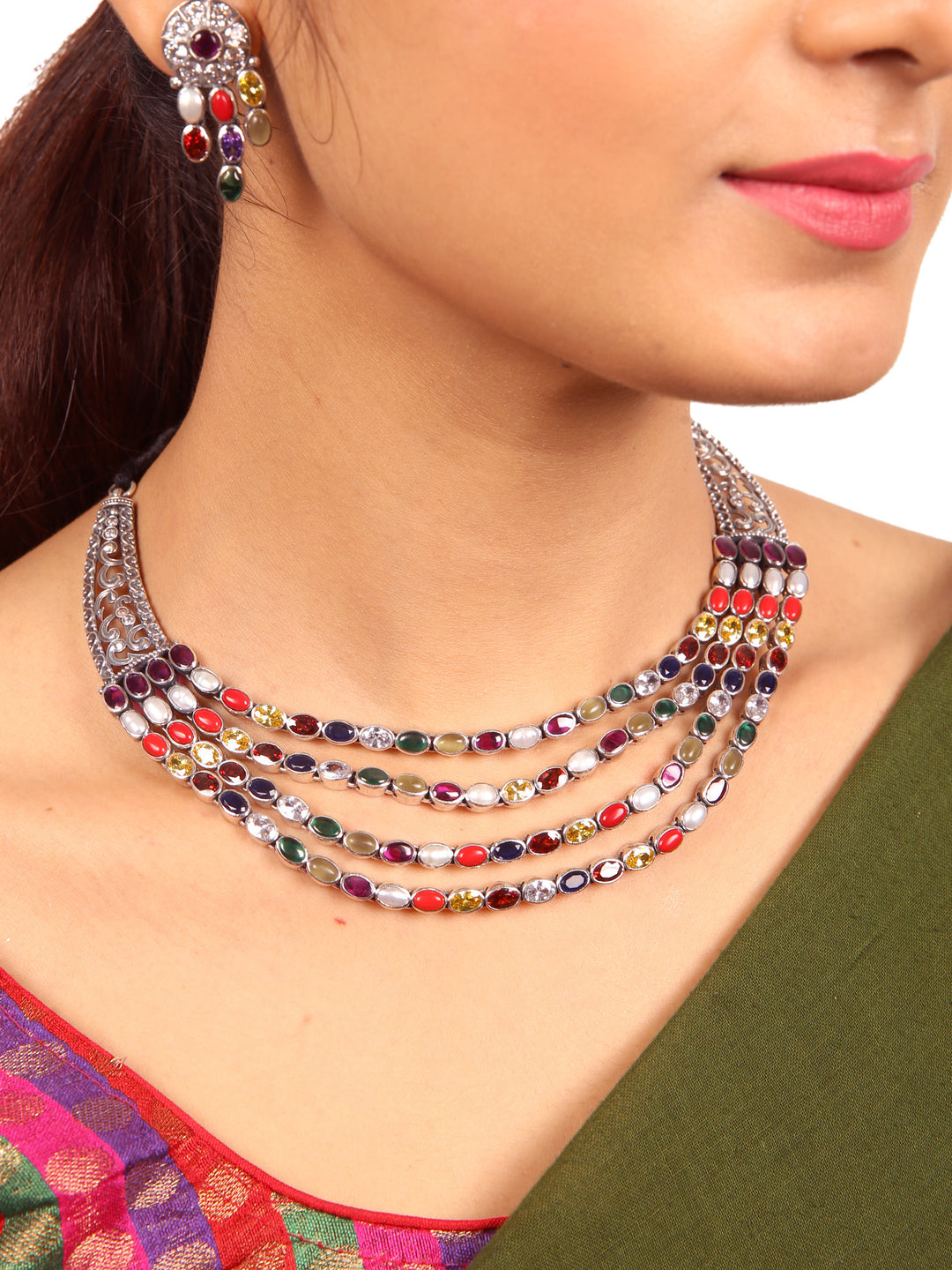 Ajitha Navarathna Necklace - 925 oxidized silver