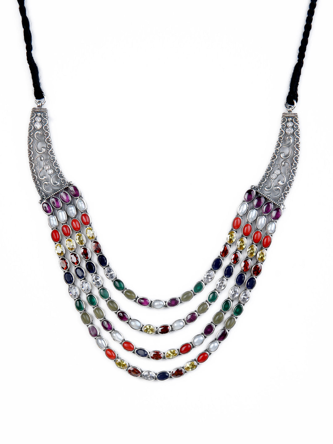 Ajitha Navarathna Necklace - 925 oxidized silver