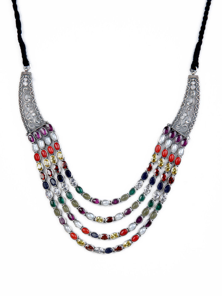 Ajitha Navarathna Necklace - 925 oxidized silver