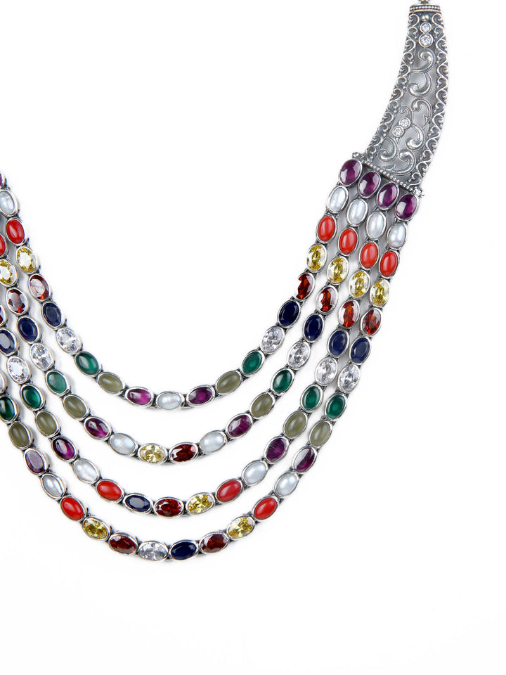 Ajitha Navarathna Necklace - 925 oxidized silver