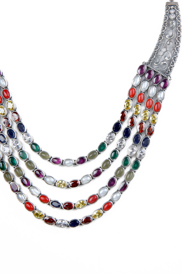Ajitha Navarathna Necklace - 925 oxidized silver