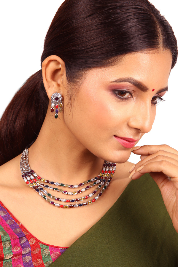 Ajitha Navarathna Necklace - 925 oxidized silver