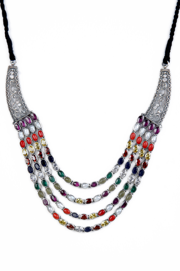 Ajitha Navarathna Necklace - 925 oxidized silver