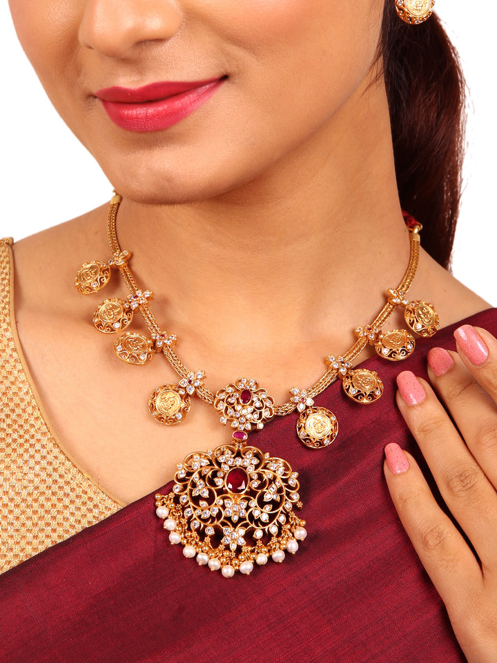 Anusuya Lakshmi Coin Necklace - 925 silver gold polish
