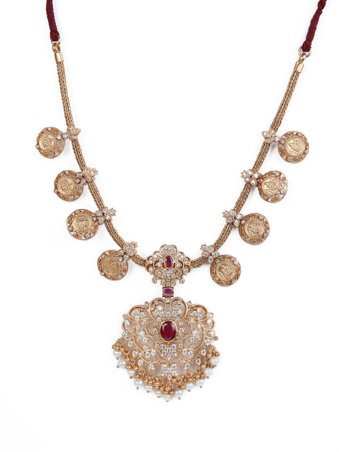 Anusuya Lakshmi Coin Necklace - 925 silver gold polish