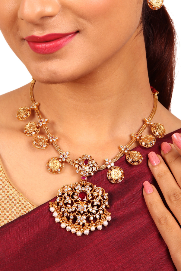 Anusuya Lakshmi Coin Necklace - 925 silver gold polish